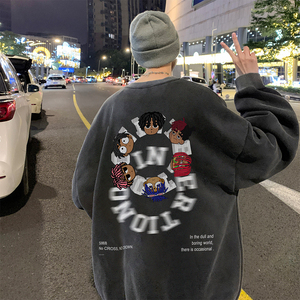 重磅华棉 美式做旧水洗复古印花潮流圆领卫衣外套 W503-P60图片
