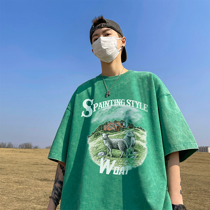 可自助拼款 240克重磅水洗纯棉 美式水洗蜡染宽松短袖t恤T738-P35图片