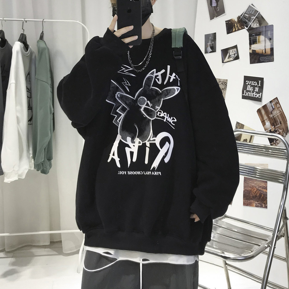 韩版潮流嘻哈ins风卡通印花圆领宽松卫衣外套W119常规P28加绒P37,男装卫衣,电商A486
