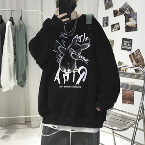 韩版潮流嘻哈ins风卡通印花圆领宽松卫衣外套 W119常规P28加绒P37图片