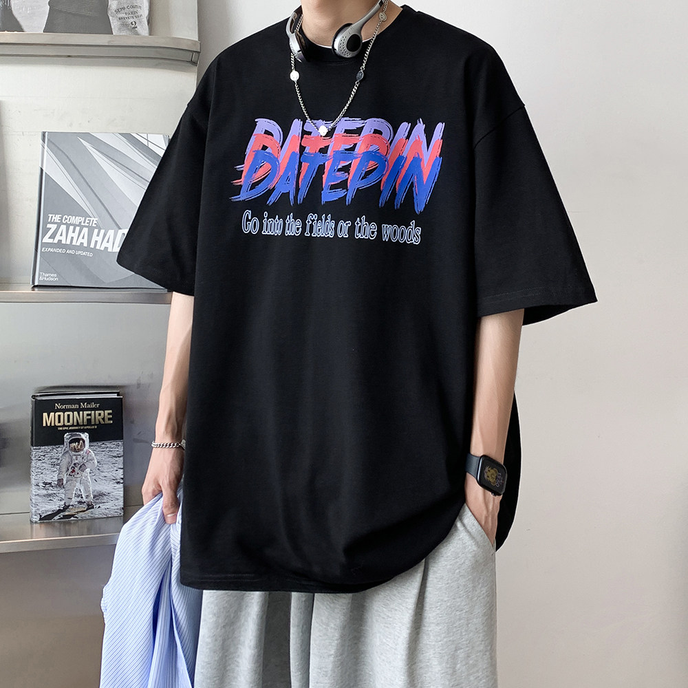 全棉200克抖音品质2023夏装日系潮牌印花宽松短袖t恤T225-P25,男装T恤,电商A486