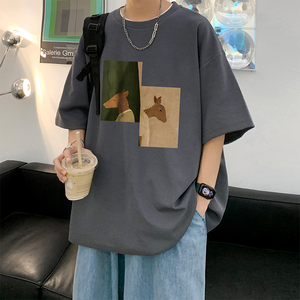 直播有280克双纱 纯棉220克重磅美式潮牌印花宽松短袖t恤 T788P25图片