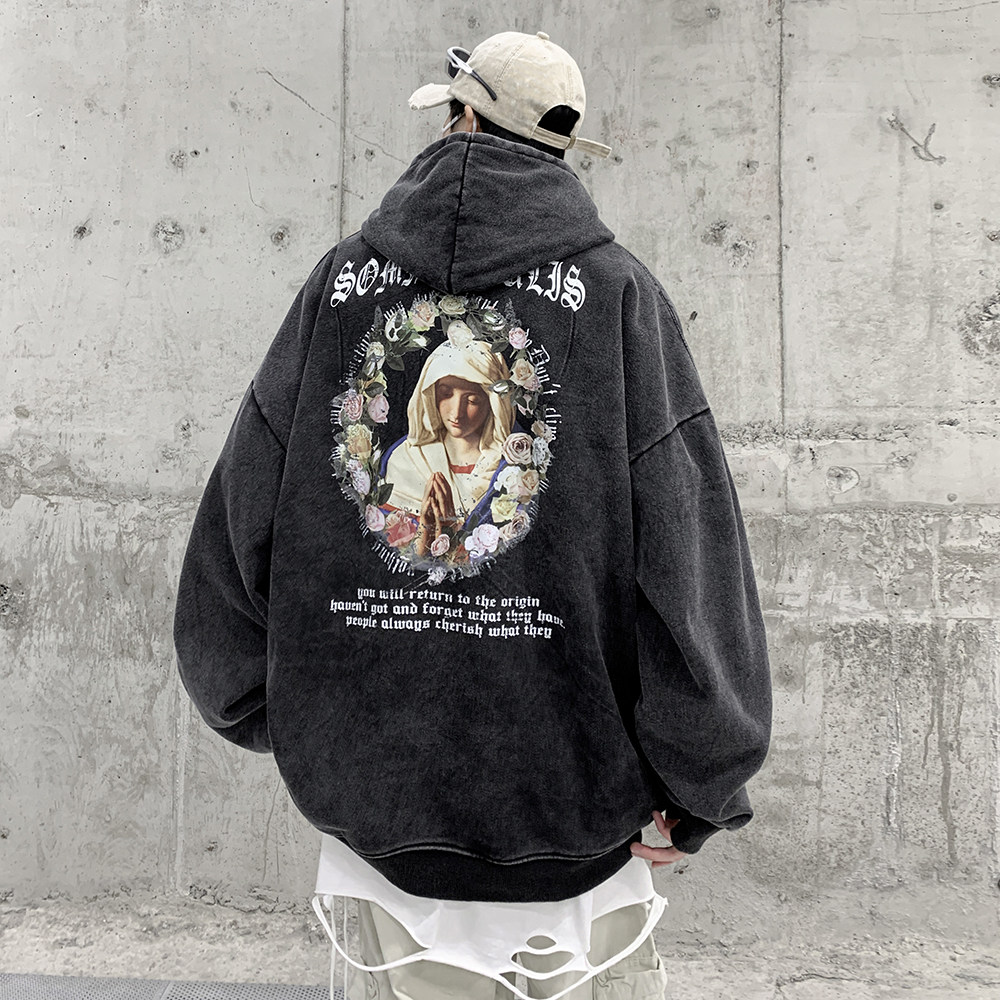 抖音品质重磅美式高街做旧水洗复古炒雪花潮牌连帽卫衣D117-P65,男装卫衣,电商A486