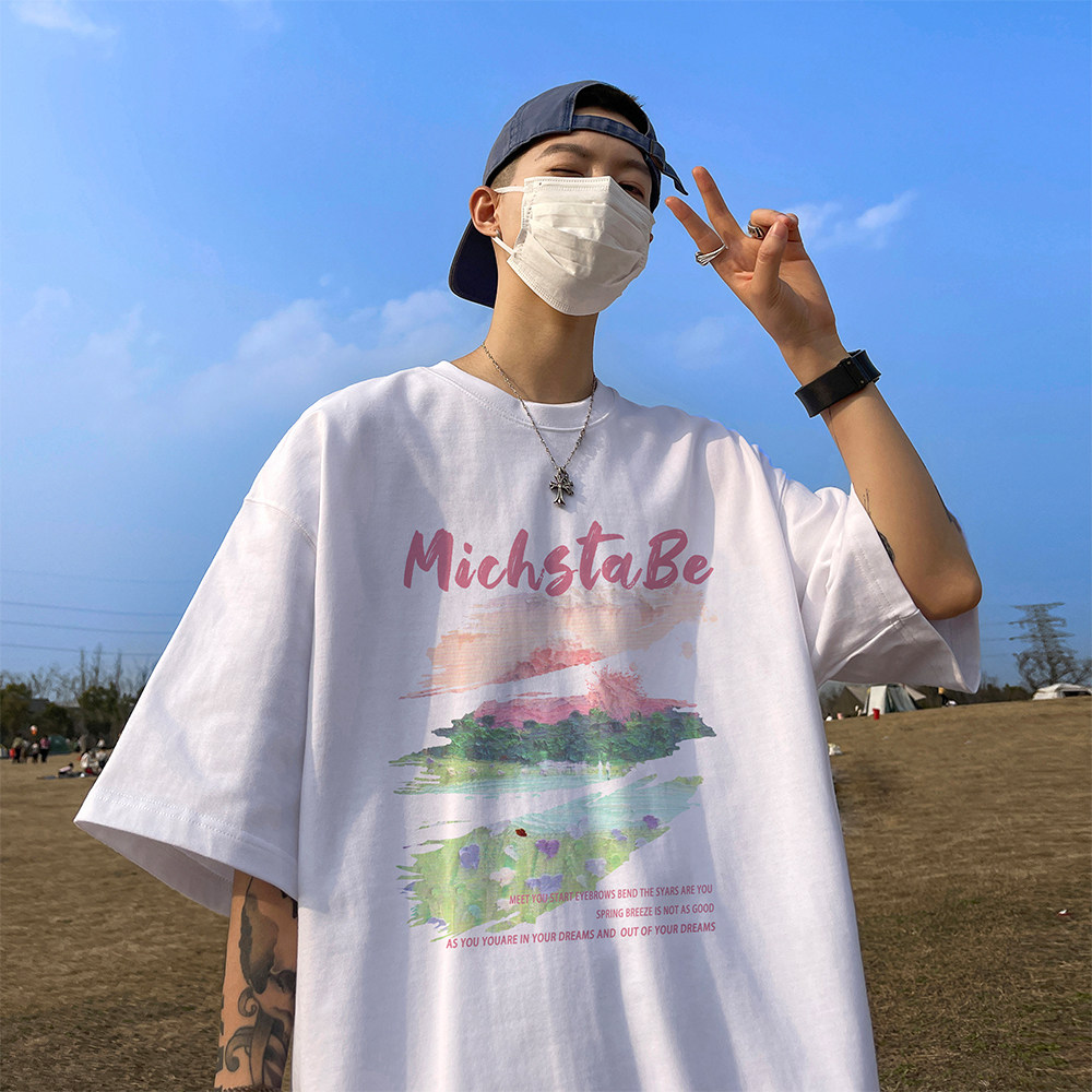 直播有280克精品220克重磅纯棉美式潮牌印花宽松短袖t恤T970P28,男装T恤,电商A486