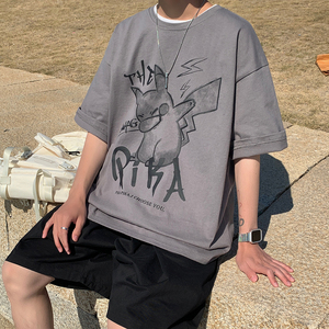 Y901-P25潮牌嘻哈印花宽松短袖t恤男2023夏装韩版ins半袖上衣体恤图片