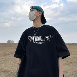 美式嘻哈重磅短袖男夏季潮牌痞帅玫瑰印花宽松体恤衫oversize半袖图片