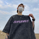 数据超好重磅抖音品质美式复古蜡染水洗做旧宽松短袖t恤T960P38，男装T恤，电商A486