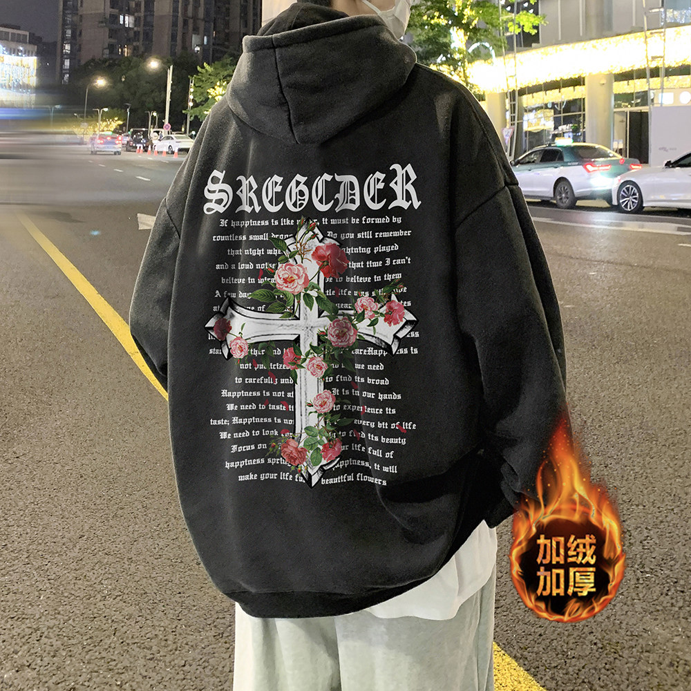500g重磅 高街做旧水洗复古潮牌连帽卫衣外套 W693常规P65加绒P75图片