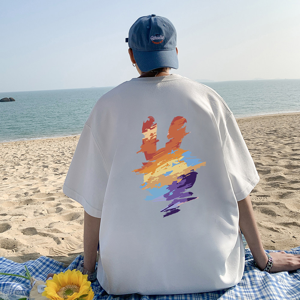 重磅纯棉直播有280克美式男女潮牌印花宽松情侣短袖t恤T609-P25,男装T恤,电商A486