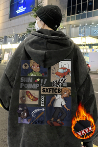 欧美式高街做旧水洗复古印花潮流连帽卫衣外套W556常规P65加绒P75图片