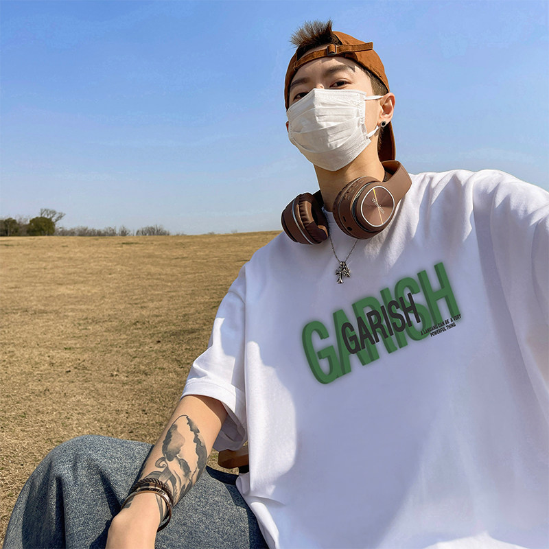 美式高街短袖男t恤夏季薄款2025潮牌青少年纯棉半截袖情侣体恤衫图片