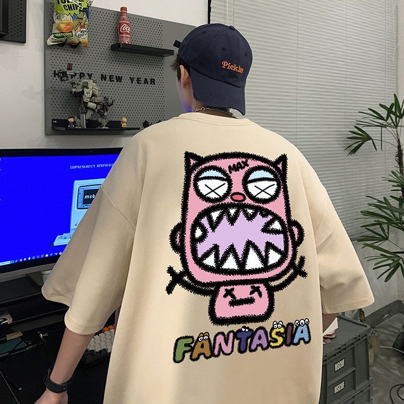 直播供应有280克男女重磅220克纯棉美式印花宽松短袖t恤T751-P25,男装T恤,电商A486