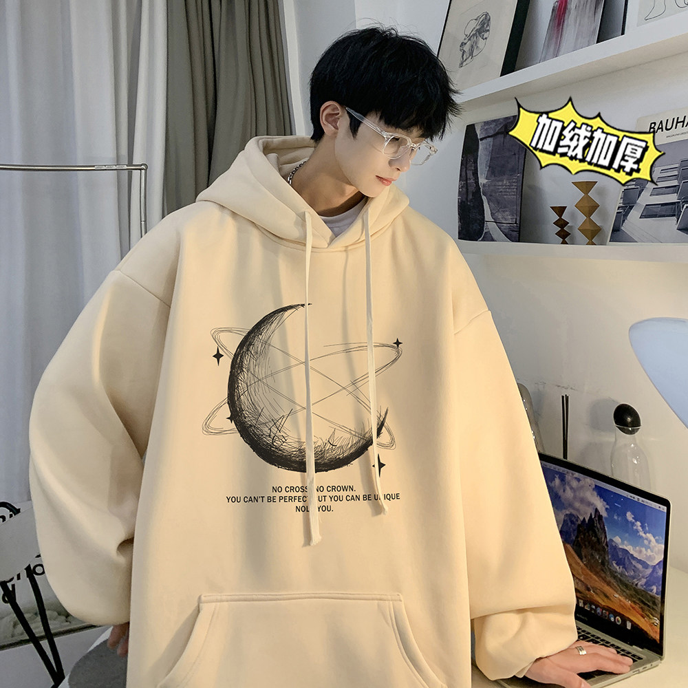 500g重磅冬装加绒加厚潮牌美式宽松连帽印花卫衣外套W578-P50,男装卫衣,电商A486