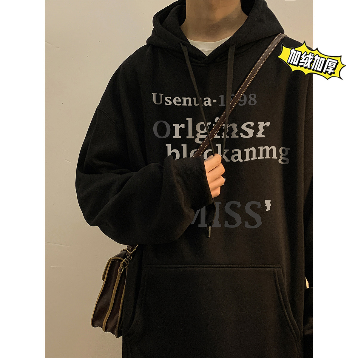 500g重磅冬装加绒加厚潮牌美式宽松连帽印花卫衣外套W637-P50,男装卫衣,电商A486