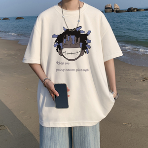 直播有280克精品 220克纯棉重磅美式潮牌印花宽松短袖t恤T509-P25图片