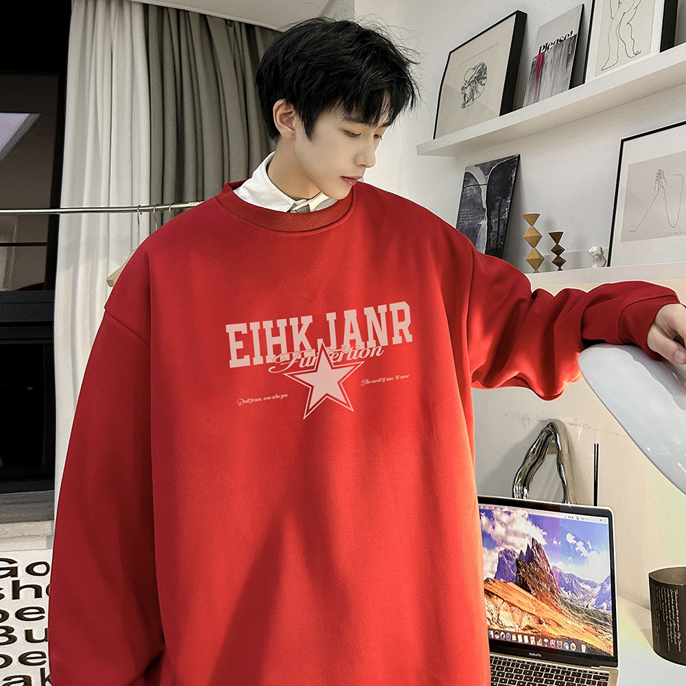 抖音品质重磅华棉2023春装美式印花潮流圆领卫衣D119-P40,男装卫衣,电商A486