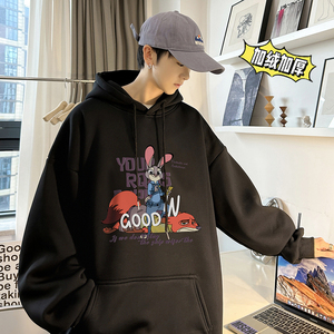 兔年系列 冬装加绒加厚  潮牌卡通宽松连帽印花卫衣外套 W705-P50图片