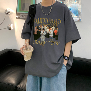 220克重磅美式潮牌宽松短袖t恤T802P25 直播有280克三本针精品P35图片