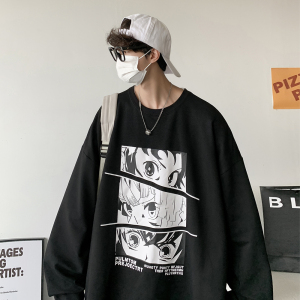 2023春季潮牌嘻哈卡通印花圆领套头长袖T恤百搭打底衫CT101-P25,2020男生新年衣服搭配图片