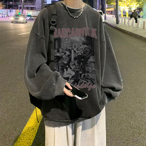 重磅华棉 美式做旧水洗复古印花潮流圆领卫衣外套 W502-P60图片