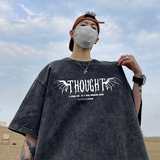 美式复古男士短袖t恤2024新款潮牌潮流320g重磅水洗做旧半袖体恤，男装T恤，电商A486