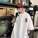 抖音品质全棉200克现货2023夏装潮牌印花宽松短袖t恤T219-P25，男装T恤，电商A486