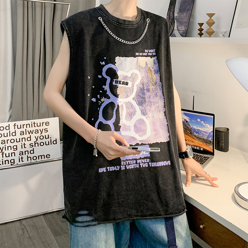 可自行拼款240克重磅欧美式潮牌男女水洗背心无袖t恤BX172-P35,男装背心/马甲,电商A486