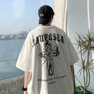 全棉200克 抖音品质  2023夏装日系潮牌印花宽松短袖t恤 T226-P25图片