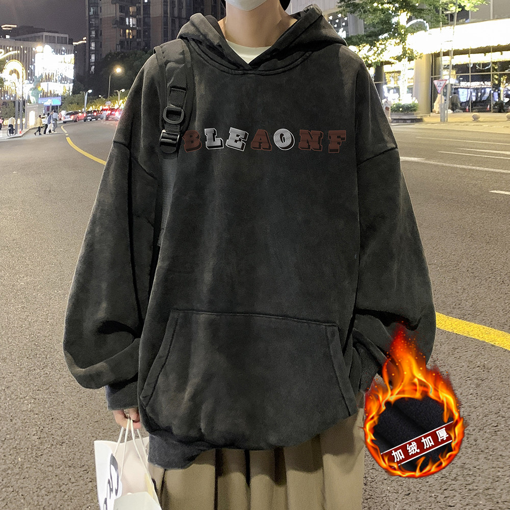 欧美式高街做旧水洗复古印花潮流连帽卫衣外套W557常规P65加绒P75,男装卫衣,电商A486