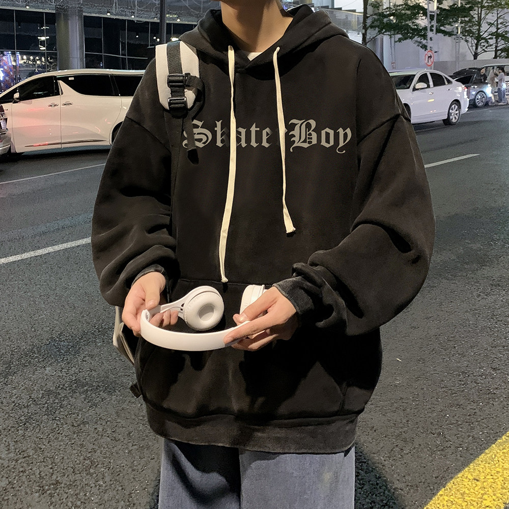 抖音品质欧美式做旧水洗复古印花潮流连帽卫衣高街外套W298-P70,男装卫衣,电商A486