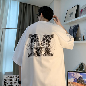 重磅纯 直播有280克 美式潮牌印花宽松短袖t恤上衣 T636-P25图片