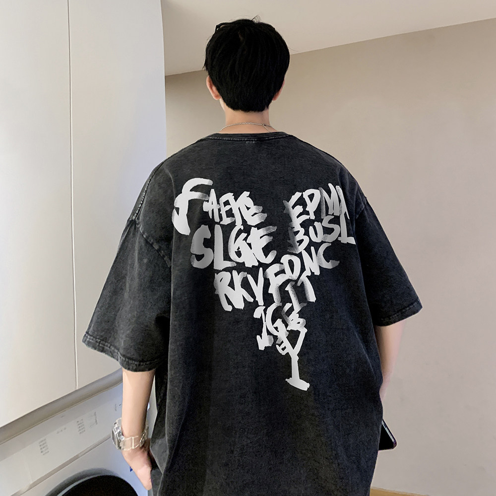 数据超好重磅240克美式水洗做旧潮牌宽松短袖t恤T536-P38控58,男装T恤,电商A486