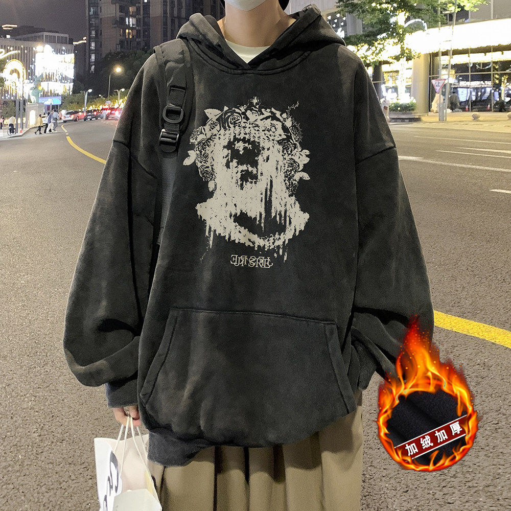 欧美hiphop连帽卫衣男春秋季高级感潮牌街头美式复古重磅套头外套，男装卫衣，电商A486