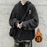重磅美式高街做旧水洗潮牌印花连帽卫衣外套W615常规P65加绒P75，男装卫衣，电商A486