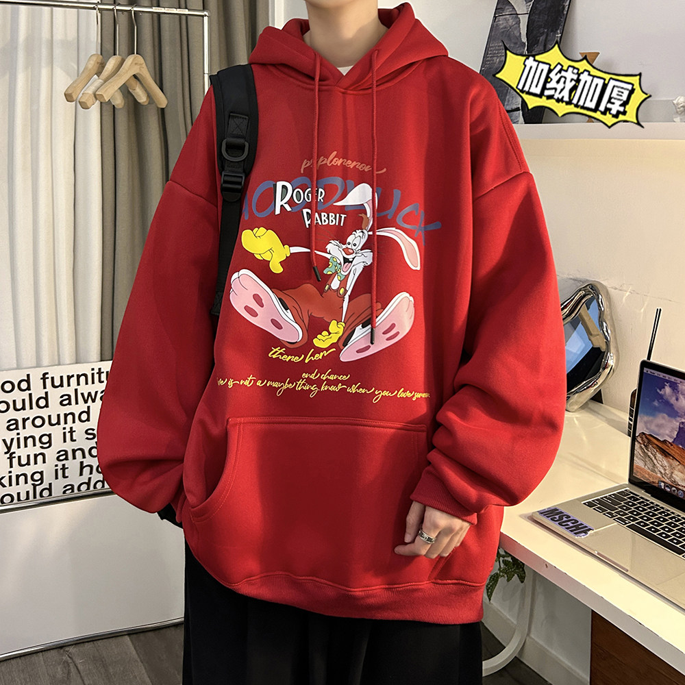 兔年系列 冬装加绒加厚  潮牌卡通宽松连帽印花卫衣外套 W667-P50图片