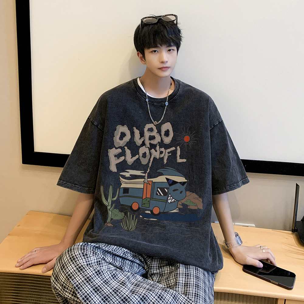 数据超好重磅240克美式水洗做旧潮牌宽松短袖t恤T522-P38控58,男装T恤,电商A486