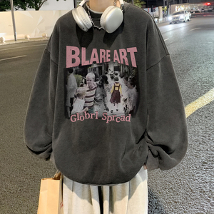 重磅华棉 美式做旧水洗复古印花潮流圆领卫衣外套 W196-P60图片