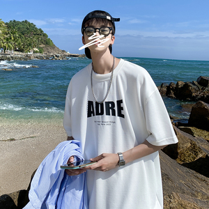 数据超好抖音210克重磅100棉 潮牌印花宽松短袖t恤 T223-P25图片