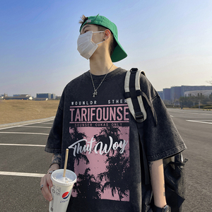 重磅水洗纯棉 直播有280克 美式潮牌卡通印花宽松短袖t恤T727-P35图片