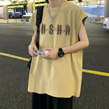 抖音品质数据超好美式暗黑水洗做旧潮牌无袖t恤背心BX670-P35，男装T恤，电商A486