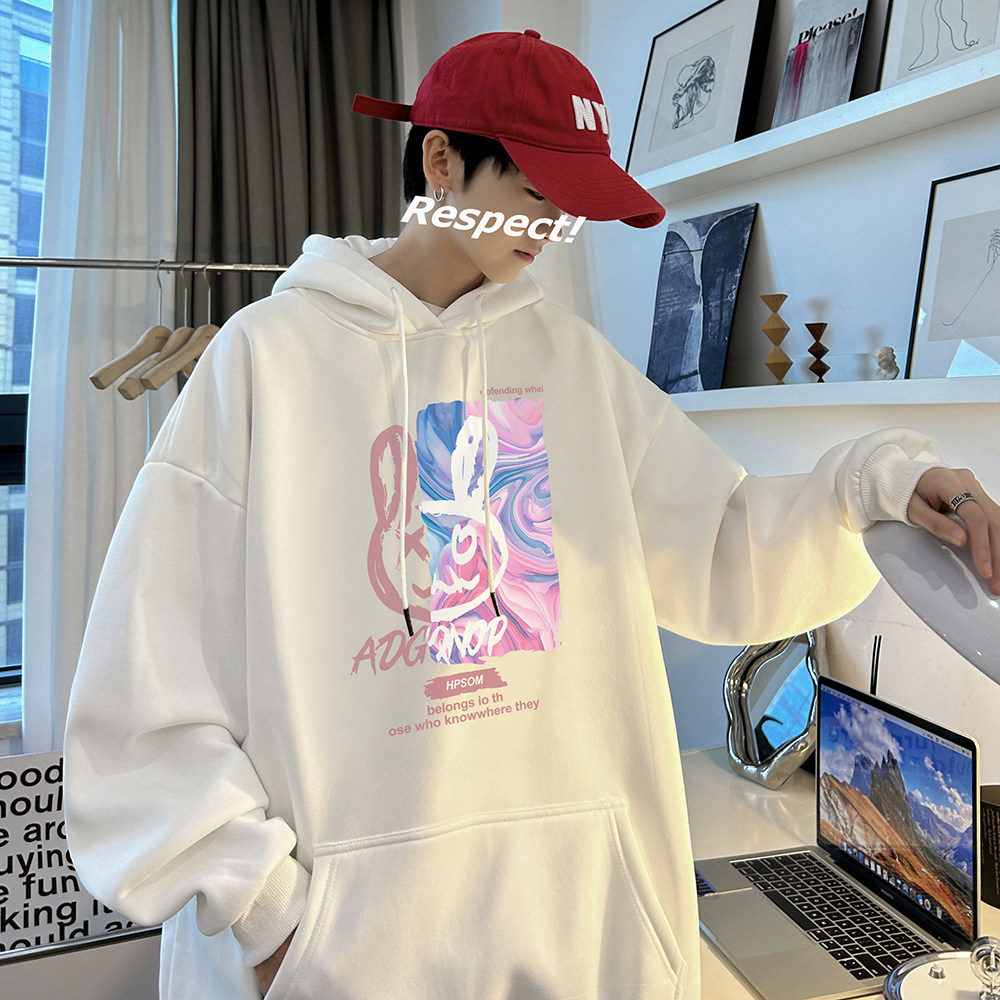 重磅华棉2023春装美式潮牌卡通宽松连帽卫衣外套W707-P50,男装卫衣,电商A486