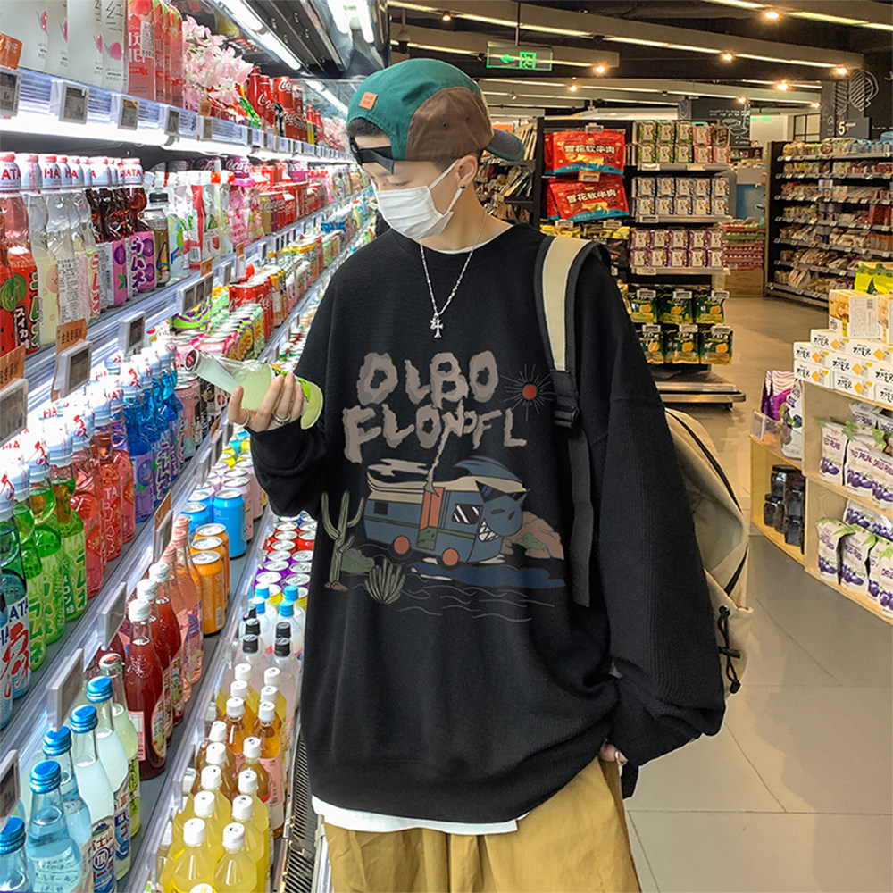 数据超好抖音品质华夫格美式印花潮流圆领卫衣外套W173-P35,男装卫衣,电商A486