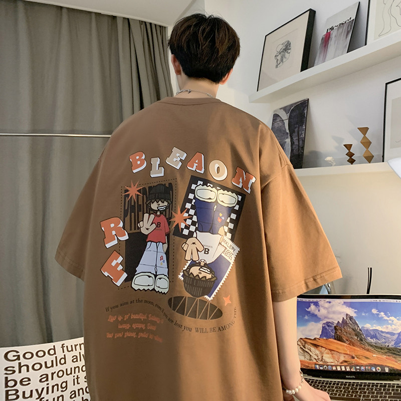 重磅纯棉直播有280克双纱美式潮牌卡通印花宽松短袖t恤T723P25,男装T恤,电商A486