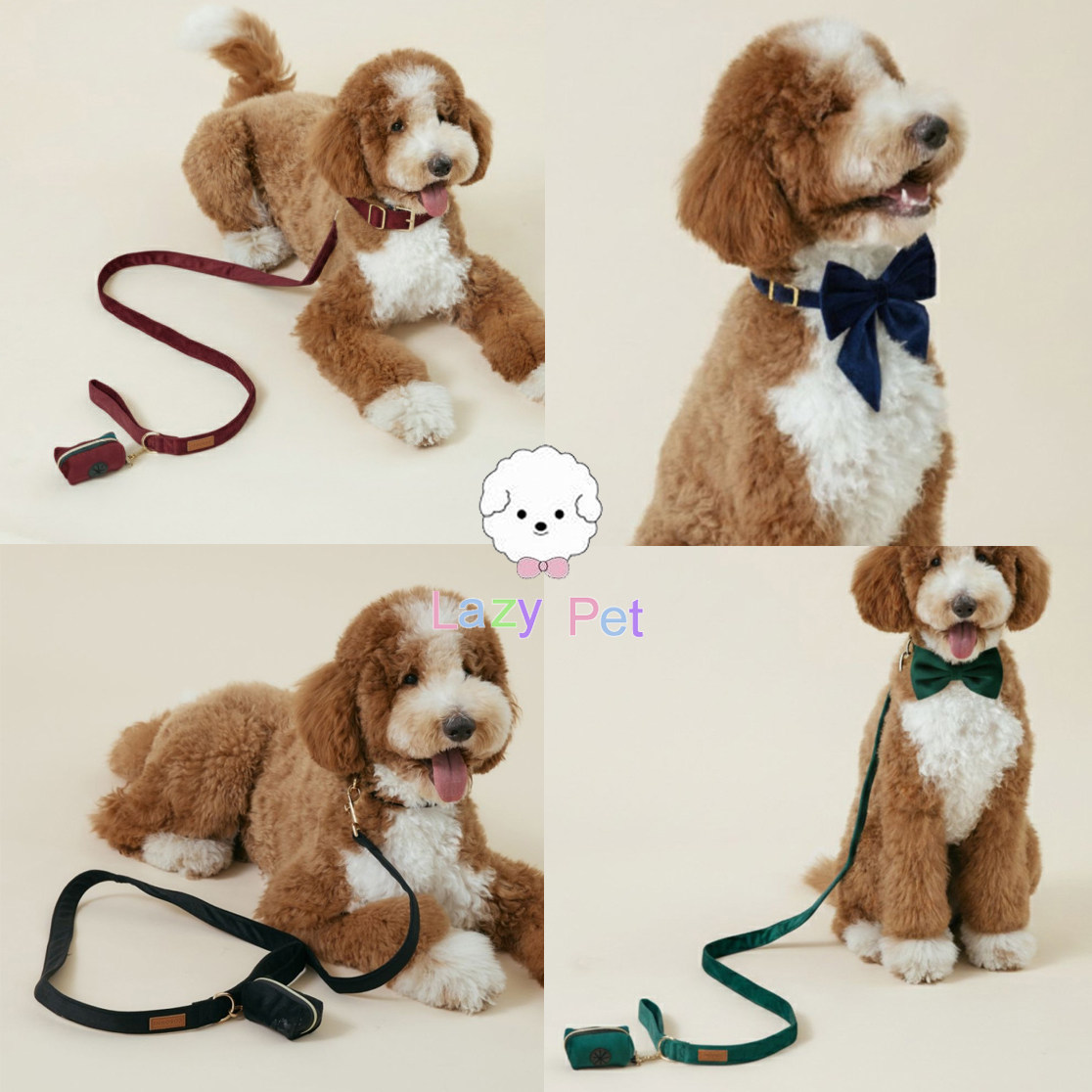 「Lazy Pet」韩国cosonne宠物天鹅绒项圈牵引绳丝带领结拾便袋包,宠物/宠物食品及用品,狗牵引绳,淘宝优惠券,粉丝福利购,淘宝优惠卷