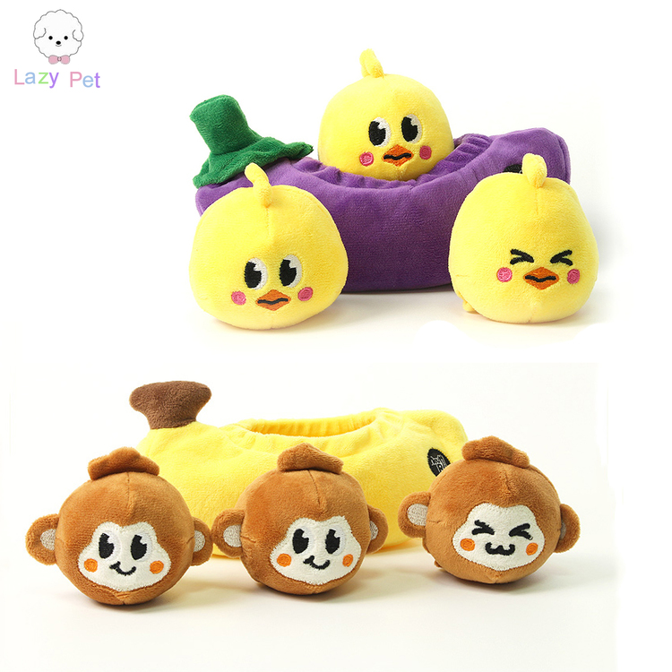 韩代宠物香蕉茄子猴藏食发声玩具