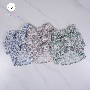 宠物手工柔软轻盈木耳边翻领印花纯棉衬衫 「Lazy Pet」韩国代购