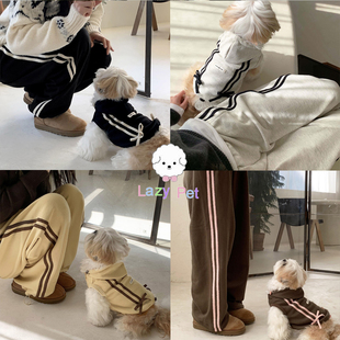 「Lazy Pet」韩国durangrurang宠物条纹蝴蝶结抽绳连帽卫衣亲子装