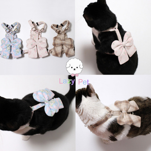 「Lazy 宠物猫狗出行花朵格子蝴蝶结H型胸背牵引绳 Pet」韩国代购