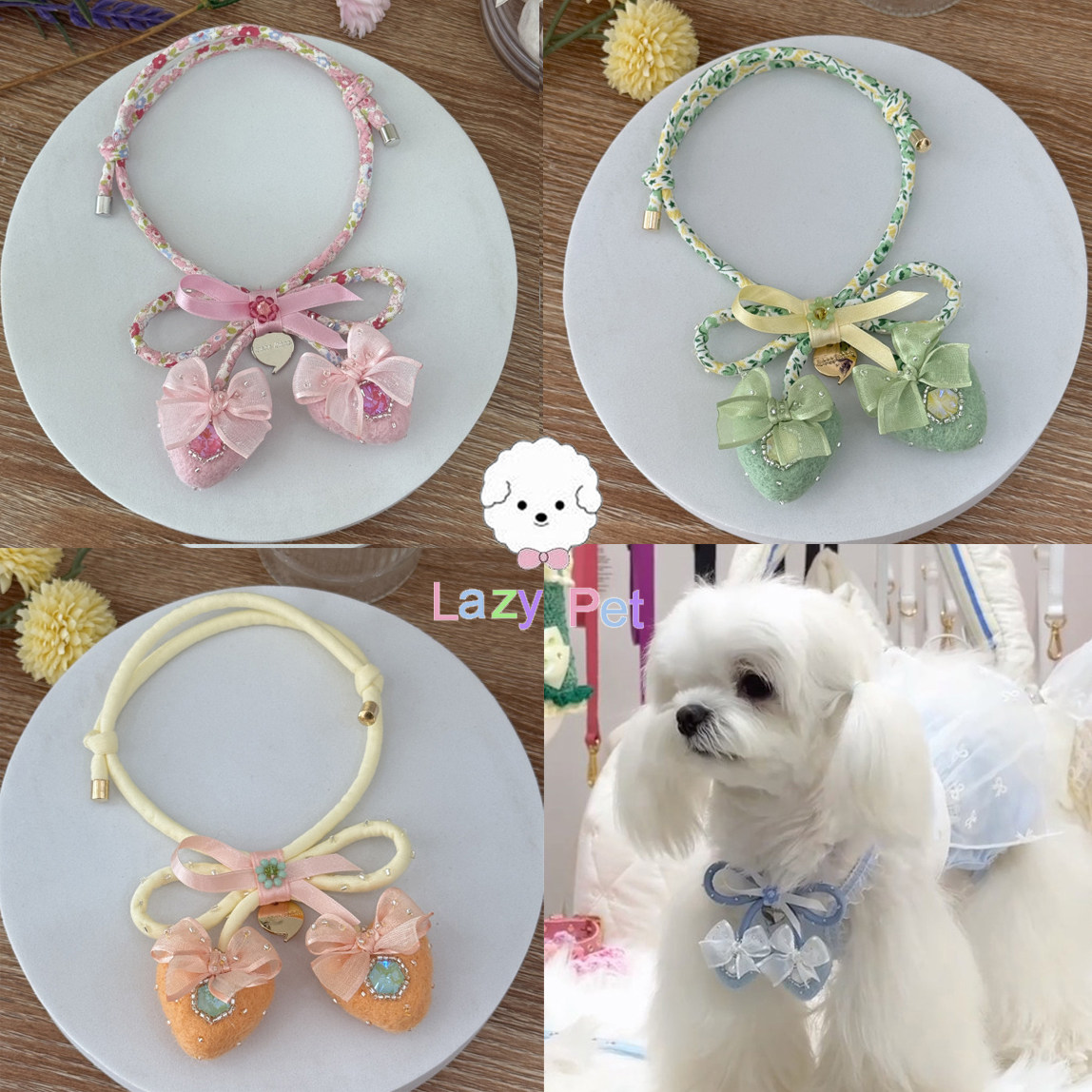 「Lazy Pet」韩国代购leboo宠物名字定制蝴蝶结心形吊坠铭牌项链