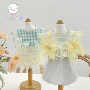 「Lazy 宠物名字定制刺绣蝴蝶结蕾丝荷叶边围脖发夹 Pet」韩国代购